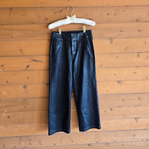 Anthropologie Paige Nellie High Rise Cropped Wide Leg Coated Jean NWOT 2 Black - Picture 2 of 6